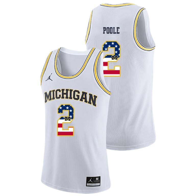 Michigan Wolverines Men's NCAA Jordan Poole #2 White Jordan Brand USA Flag College Basketball Jersey NJD7749SC